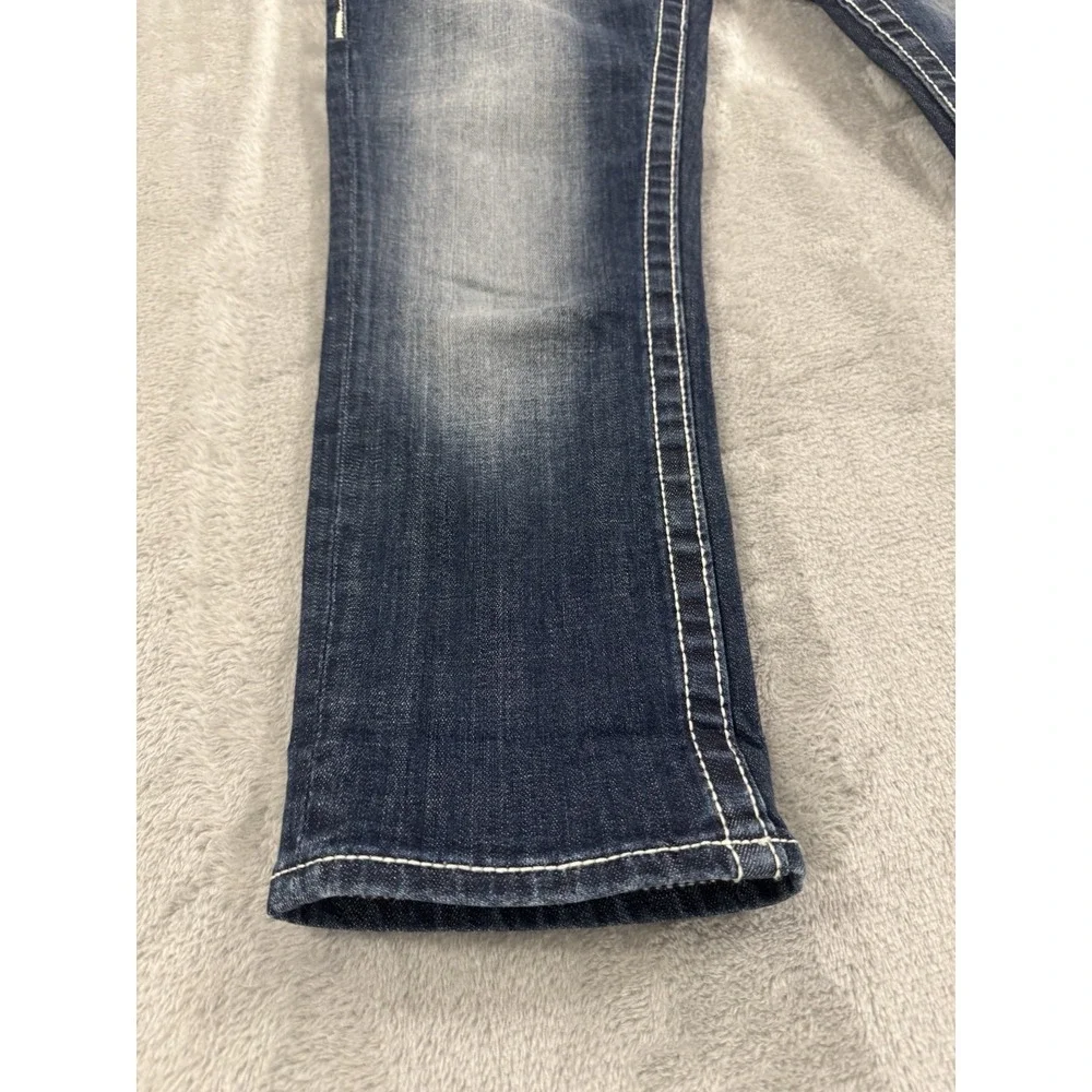 Vigoss Capri Jeans Womens W27 L21 Dublin Thick Stitch Embellished Whiskered Blue